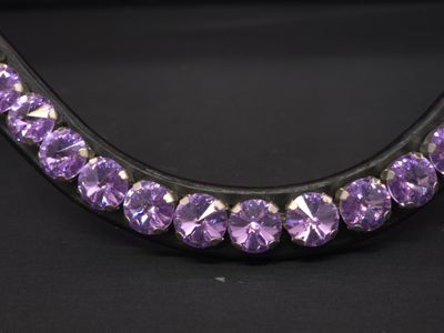 Deep U * 1 Row (11 mm PRECIOSA Glass Crystal) * Easy On/Off Crystal Rivet Button Closure * BLACK or BROWN Italian Leather Browband *Violet Crystal