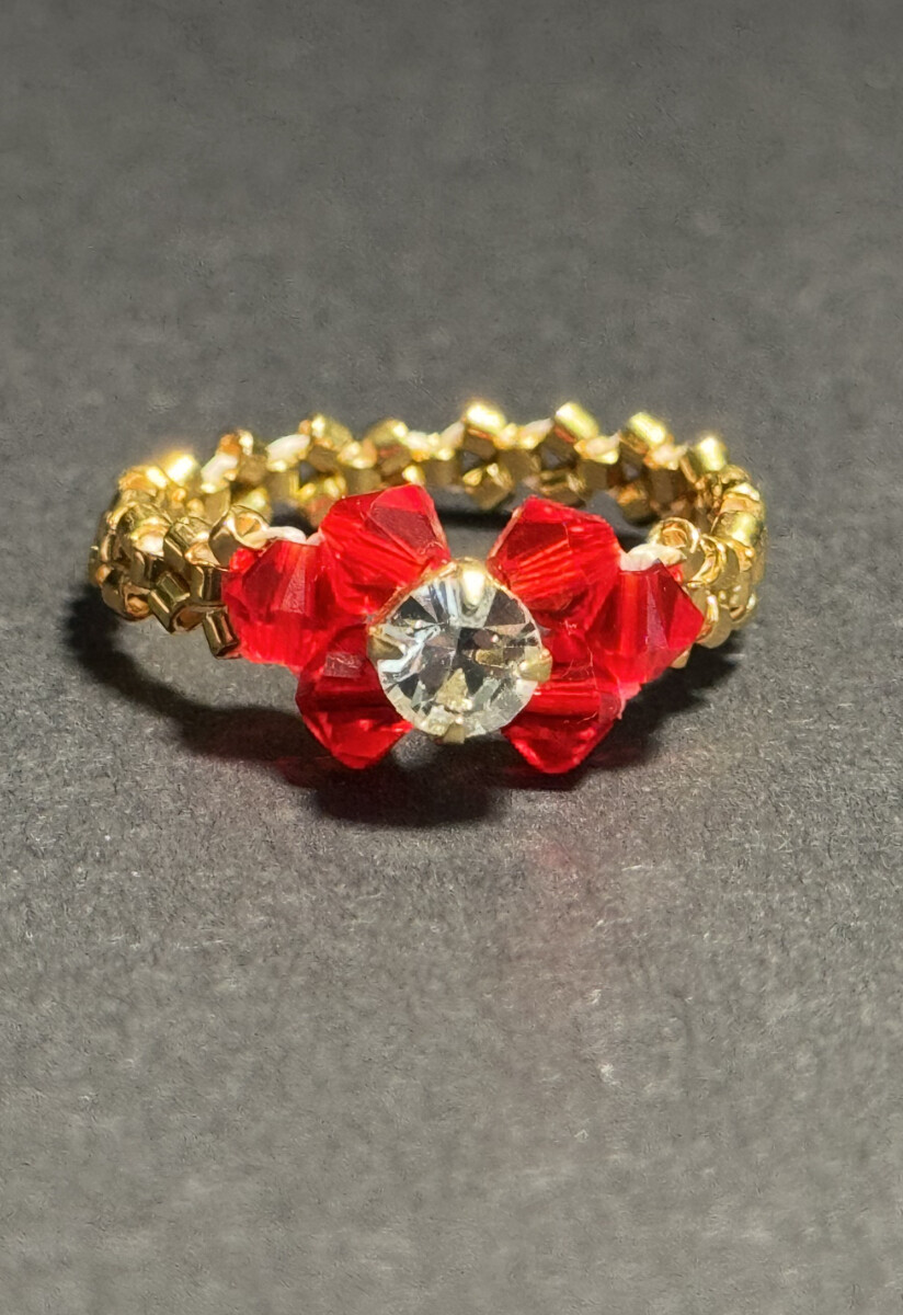 Crystal Red Flower Ring 7&quot;