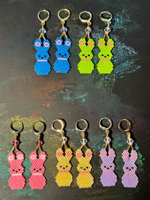 Blue, Green, Pink, Yellow, Purple, White Peep Bunny Leverback Earrings