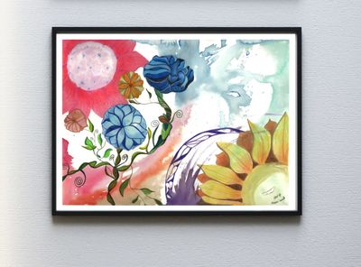 Surreal Symphony Colored Pencil and Watercolor Art Print