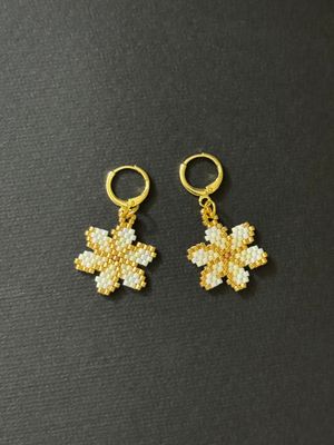 Cream and Gold Colored Plumeria Leverback Earrings