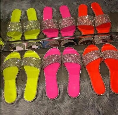 Glitter Slippers Women Summer Sandals 2023 Fashion Bling Female Candy Color Flip Flops Beach Diamond Flat Shoes Outdoor Sandals