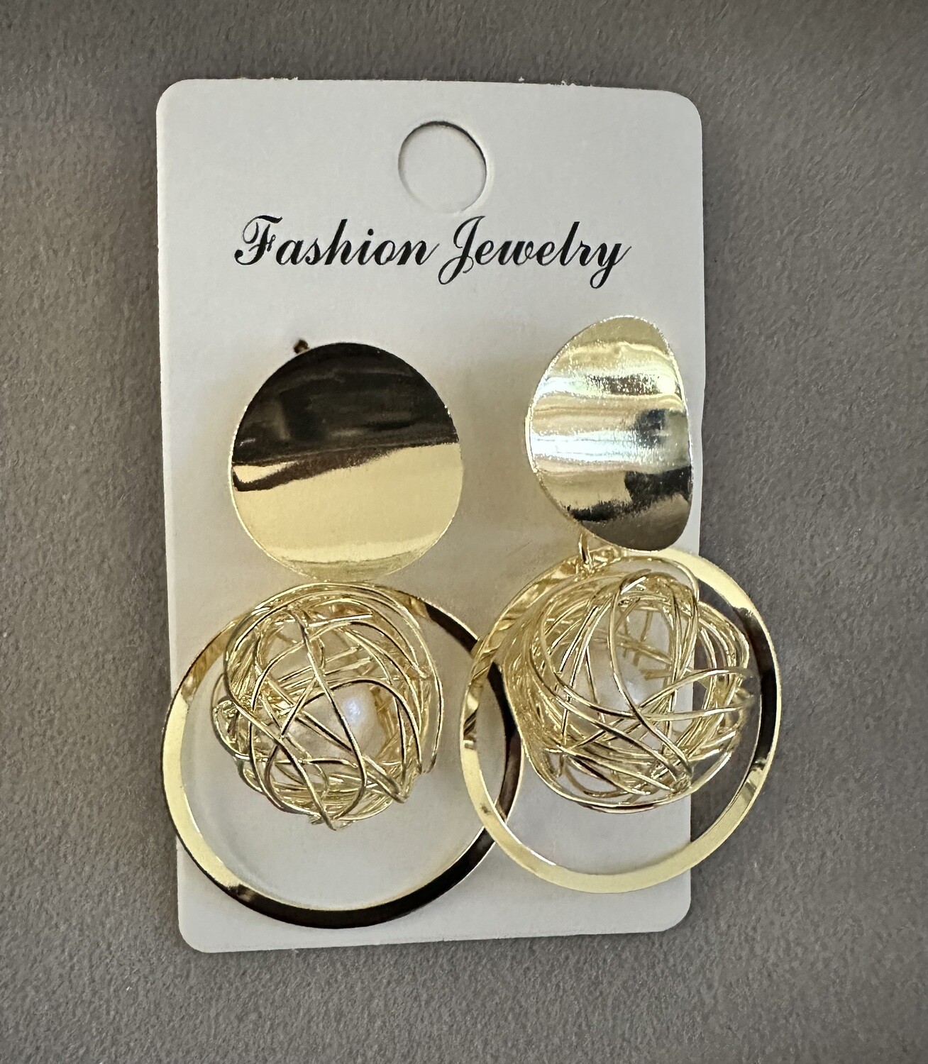 Gold pearl  cage earrings