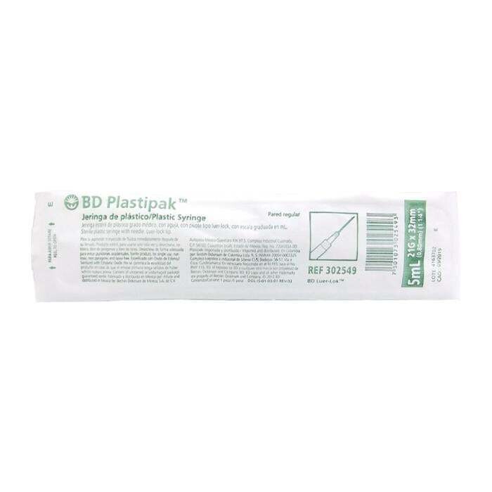 JERINGA 5 ML VERDE 21GX32MM PZA BD PLASTIPAK