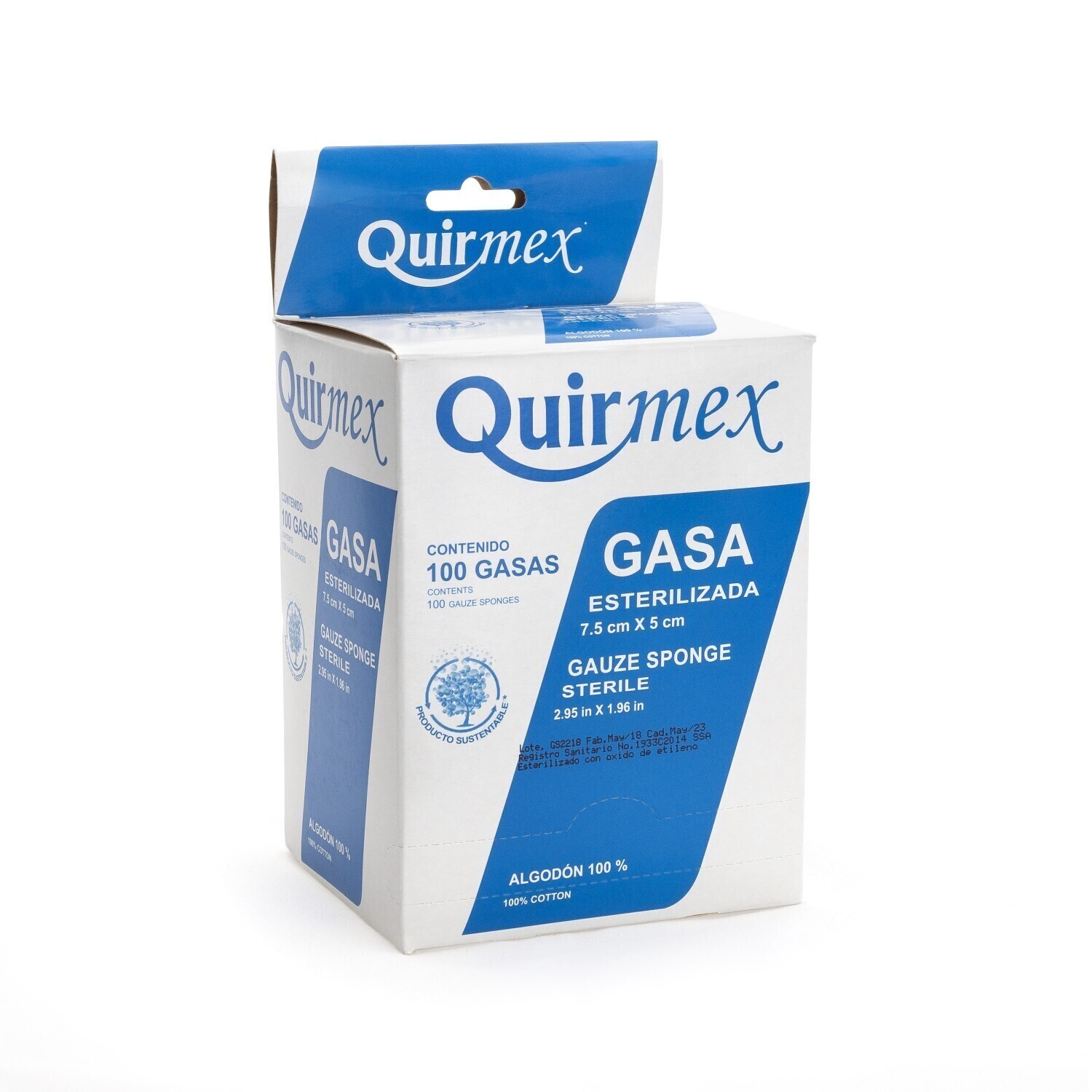 GASA ESTERIL 7.5X5CM 100 PZAS QUIRMEX