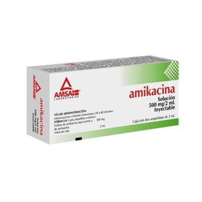 AMIKACINA 500 MG/2 ML 2 AMP IM, IV AMSA