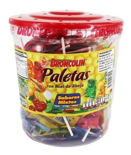 BRONCOLIN PALETAS CON MIEL DE ABEJA VIT 50 PZAS SABOR MIXTO