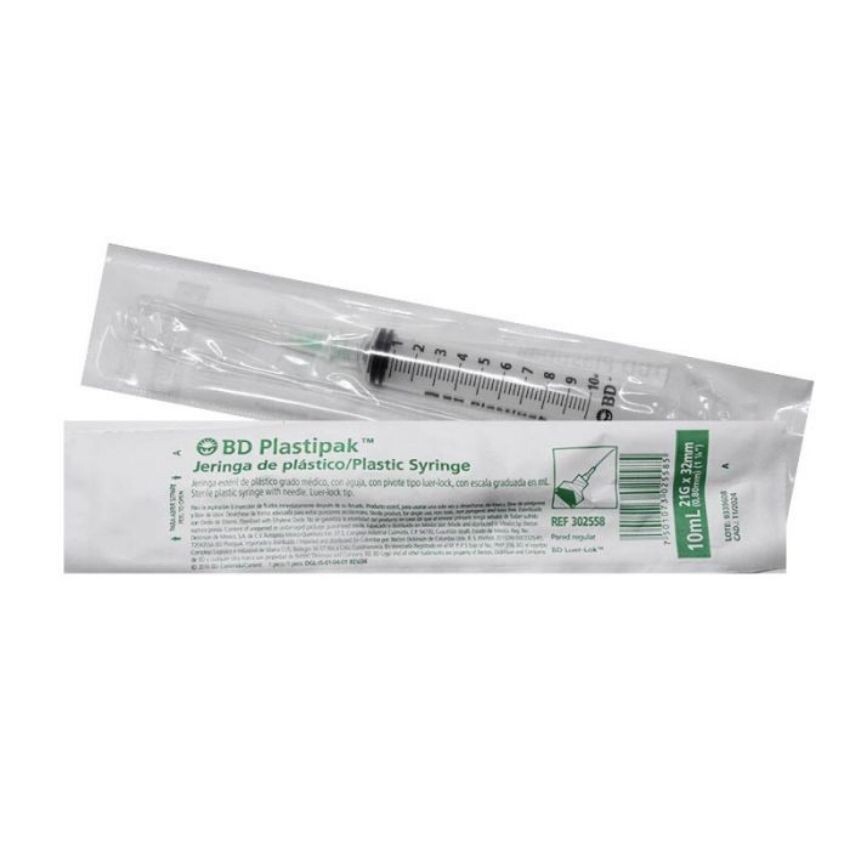JERINGA 10 ML VERDE 21GX32MM PZA BD PLASTIPAK