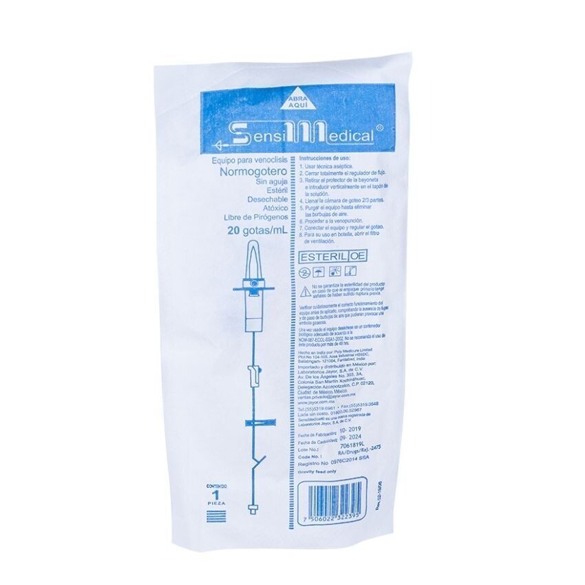 EQUIPO PARA VENOCLISIS NORMOGOTERO 20 GOTAS/ML SIN AGUJA PZA SENSIMEDICAL