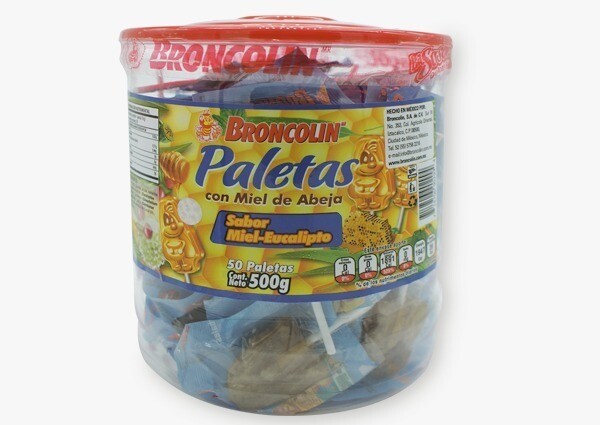BRONCOLIN PALETAS CON MIEL DE ABEJA VIT 50 PALETAS SABOR MIEL