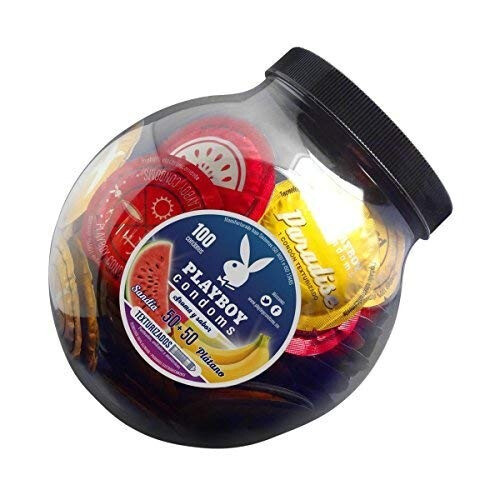 PLAYBOY CONDOMS VIT 100 CONDONES SANDÍA, PLÁTANO