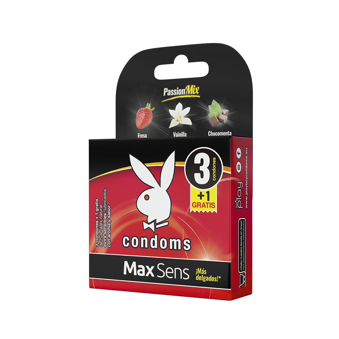 CONDONES PASSION MIX MAXSENS SOBRE  3+1 SAB FRESA, VAINILLA, CHOCOMENTA