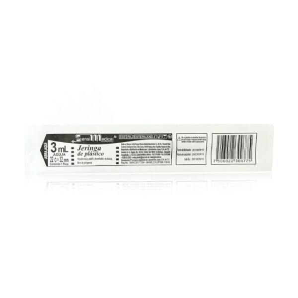 JERINGA 3 ML NEGRA 22GX32MM PZA SENSIMEDICAL
