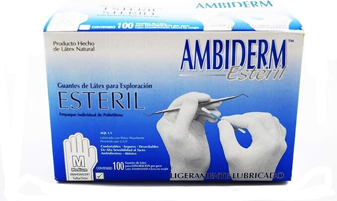 GUANTE MEDIANO ESTERIL 100 PZAS AMBIDERM ESTERIL