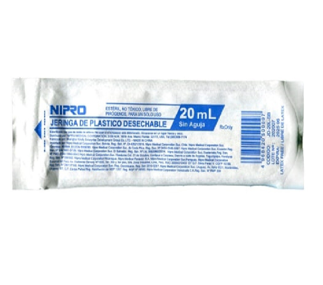 JERINGA SIN AGUJA 20 ML PZA NIPRO