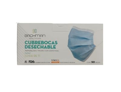 CUBREBOCAS DESECHABLE CAJA 50 PIEZAS AZUL BACHMAN