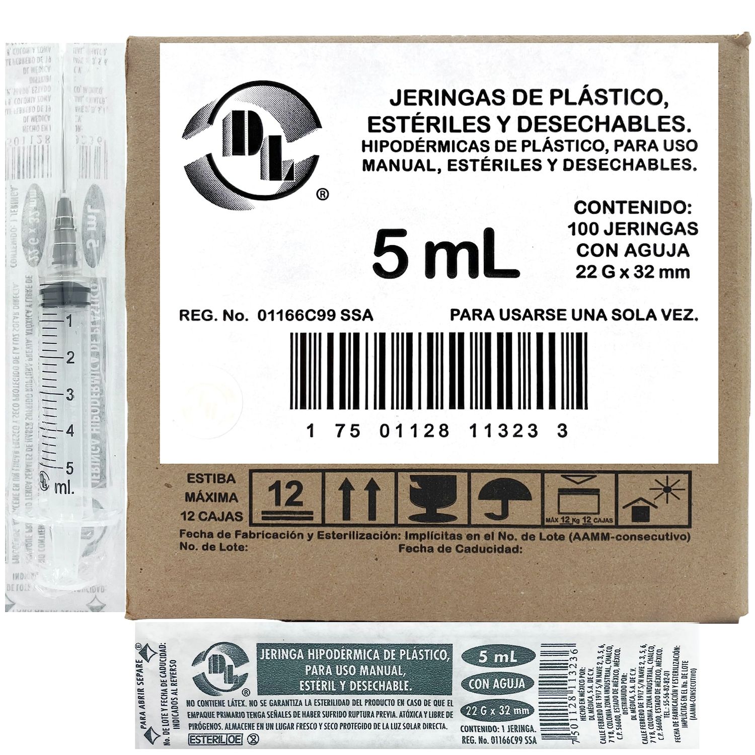 JERINGA 5 ML NEGRA 22GX32MM 100 PZAS DL