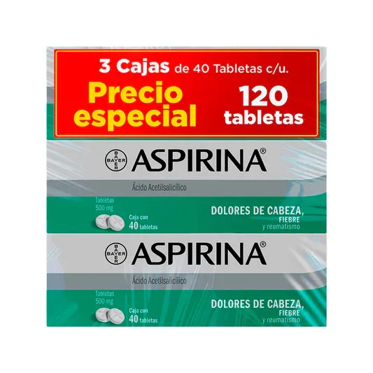 OFERTA ASPIRINA 500 MG 40 TAB 3 CAJAS