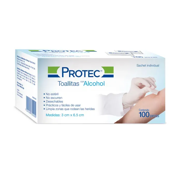 TOALLITAS ALCOHOL 100 PZAS PROTEC