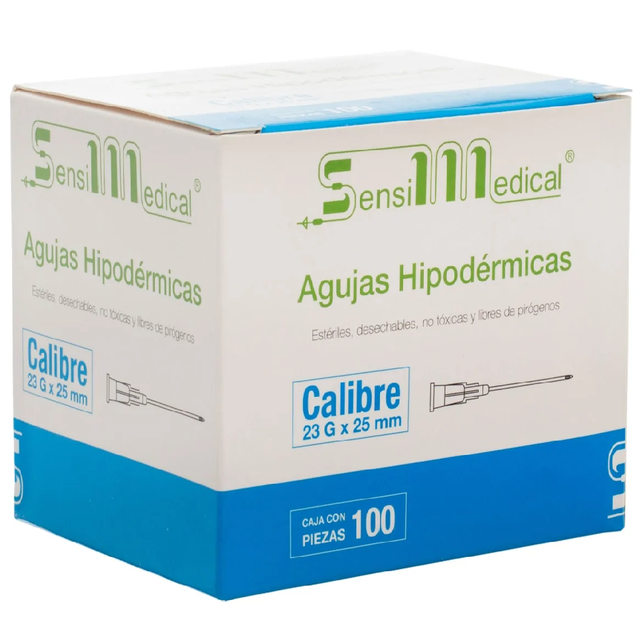 AGUJA HIPODÉRMICA 23Gx1\&quot;(25MM) AZUL 100 PZAS SENSI MEDICAL