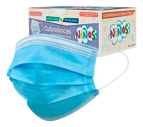 CUBREBOCA PARA NIÑOS 50 PZAS COLOR AZUL