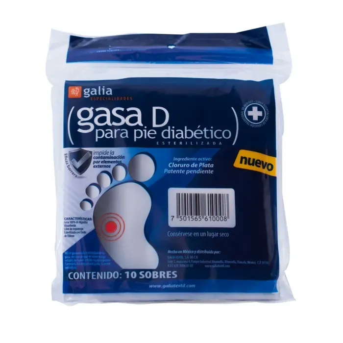GASA &quot;D&quot; PARA PIE DIABÉTICO ESTERIL 10X10 CM BOLSA 10 PZAS GALIA