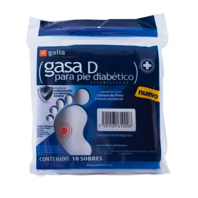 GASA &quot;D&quot; PARA PIE DIABÉTICO ESTERIL 10X10 CM BOLSA 10 PZAS GALIA