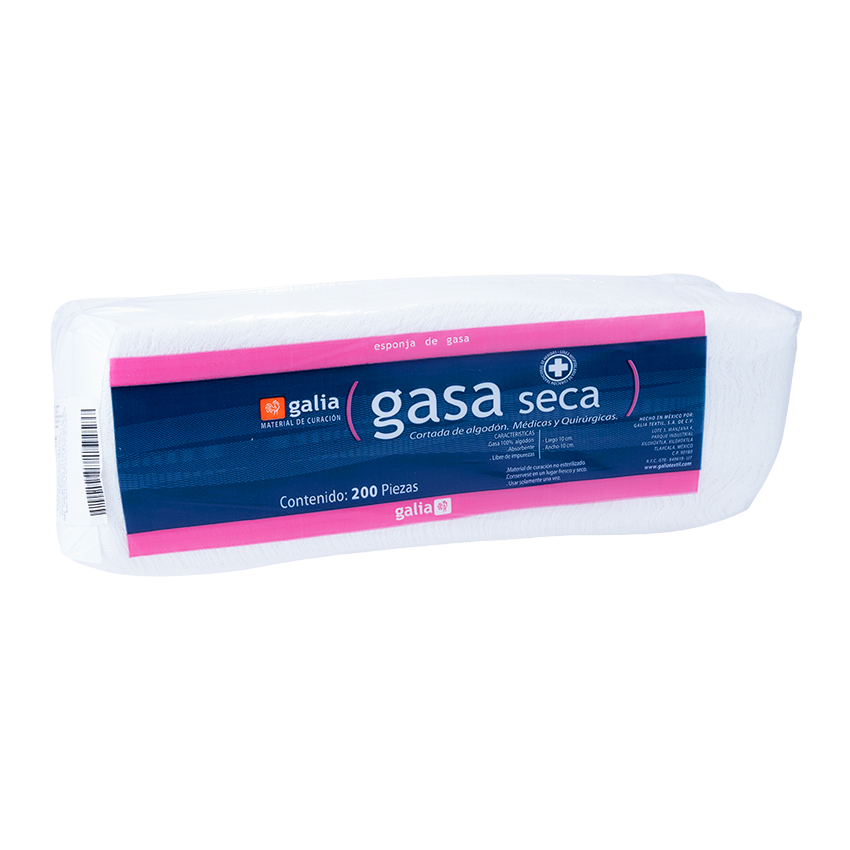 GASA SECA CORTADA NO ESTERIL 10X10CM T20X12, 12 CAPAS 200 PIEZAS GALIA