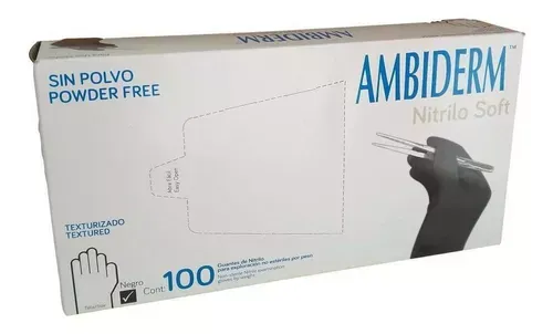 GUANTE GRANDE NO ESTERIL NEGRO 100 PIEZAS AMBIDERM NITRILO