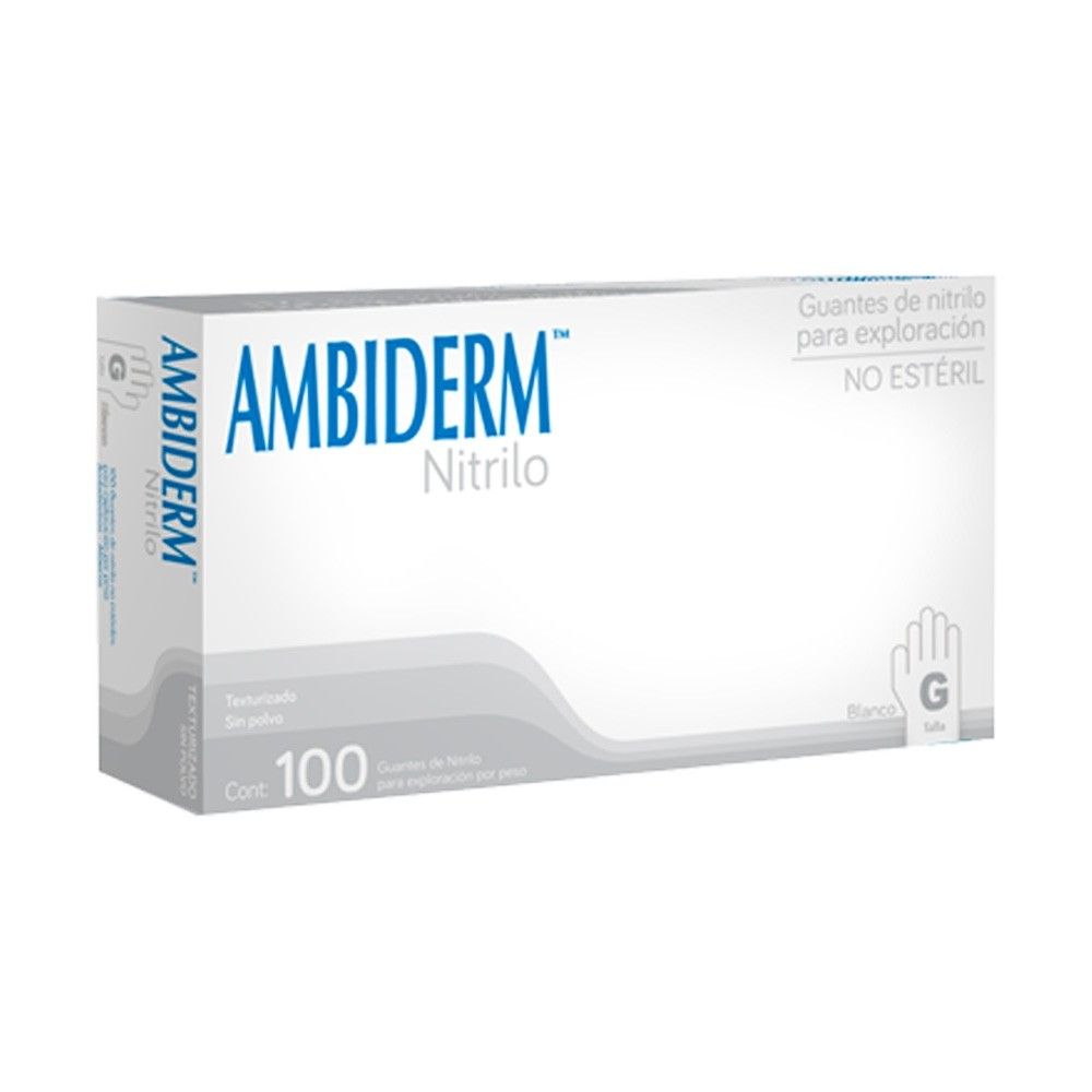 GUANTE GRANDE NO ESTERIL BLANCO 100 PIEZAS AMBIDERM NITRILO