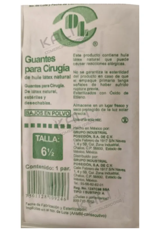 GUANTES LATEX CIRUGÍA ESTERIL TALLA 6-1/2 PAR DL