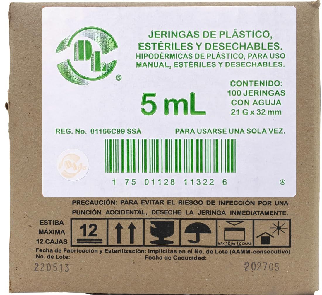 JERINGA 5 ML VERDE 21GX32MM 100 PZAS DL