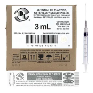 JERINGA 3 ML NEGRA 22GX32MM 100 PZAS DL