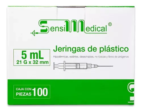 JERINGA 5 ML VERDE 21GX32MM 100 PZAS SENSIMEDICAL