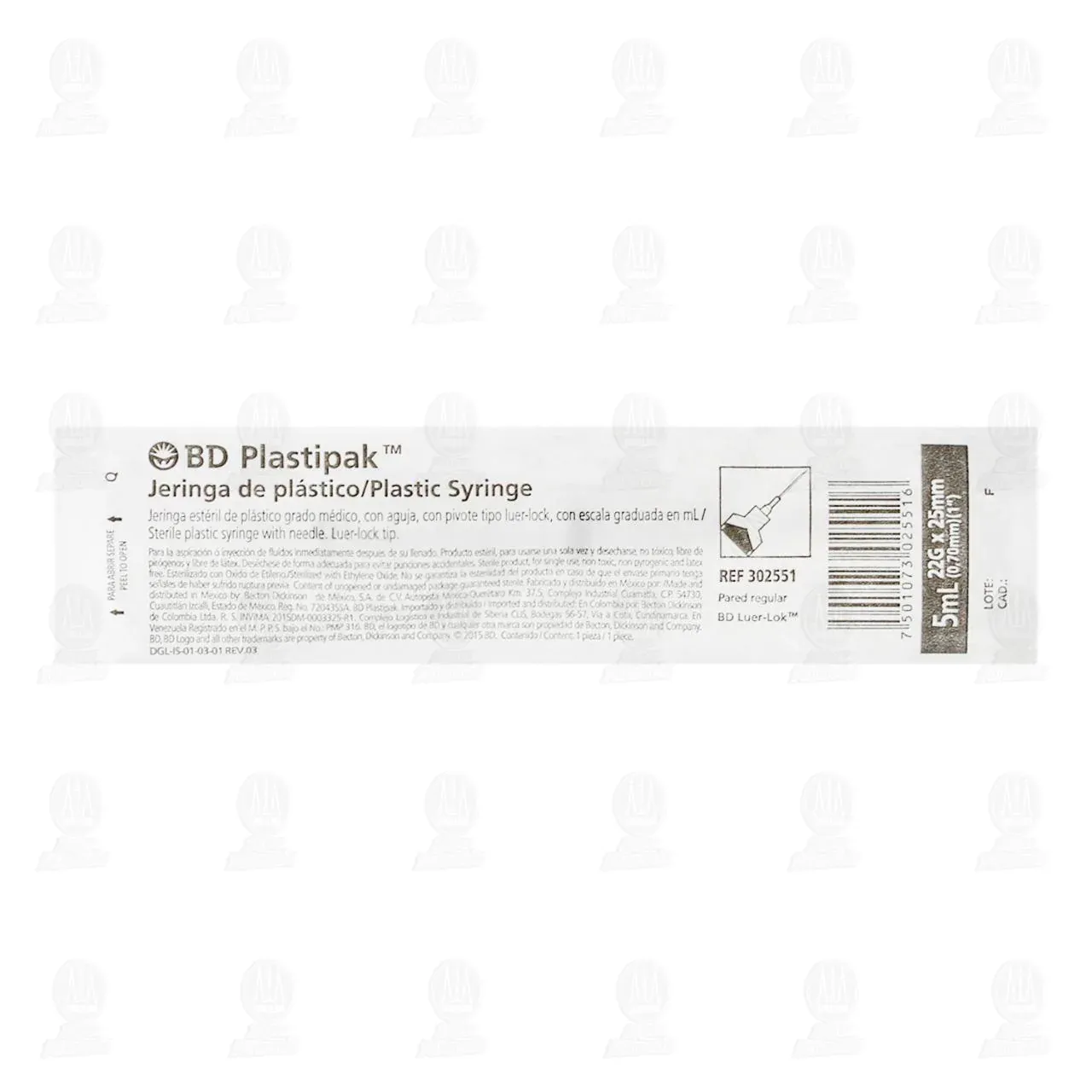 JERINGA 5 ML NEGRA 22GX25MM PZA BD PLASTIPAK