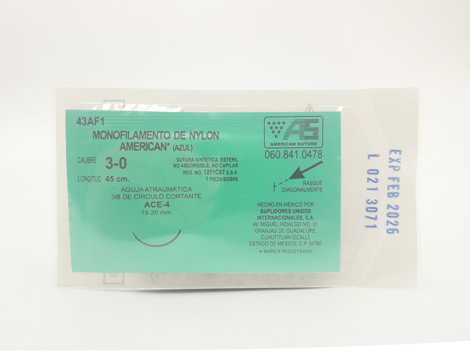 MONOFILAMENTO NYLON AZUL 3-0 ACE-4 PZA AMERICAN