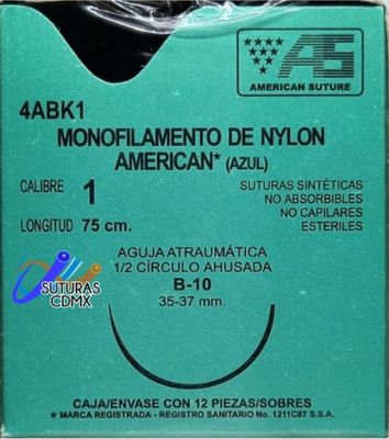 SUTURA NYLON AZUL 2-0 45 CM LARGO ACE-4 PZA AMERICAN