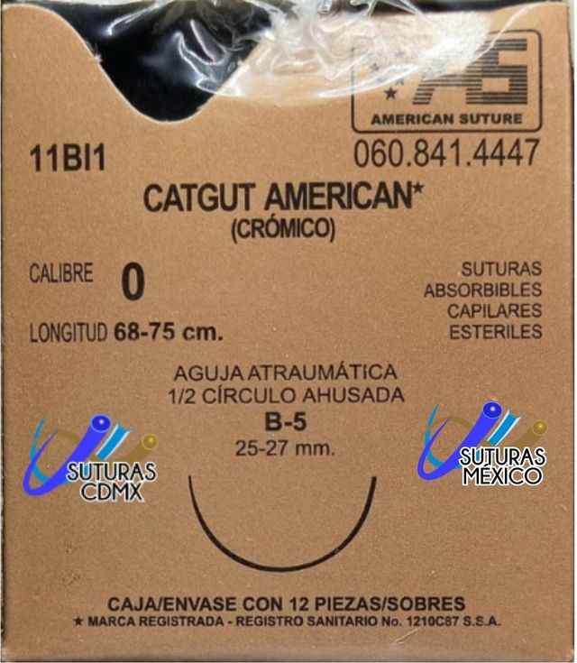 SUTURA GUT CATGUT CROMICO 0 CCMT2610 25-27 MM ABSORBIBLE NATURAL 12 PZA SERRAL