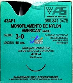 SUTURA NYLON AZUL 3-0 45 CM LARGO ACE-4 PZA AMERICAN