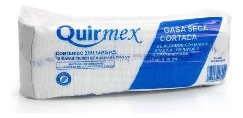 GASA SECA CORTADA NO ESTERIL 10X10CM T20X12, 12 CAPAS 200 PIEZAS QUIRMEX
