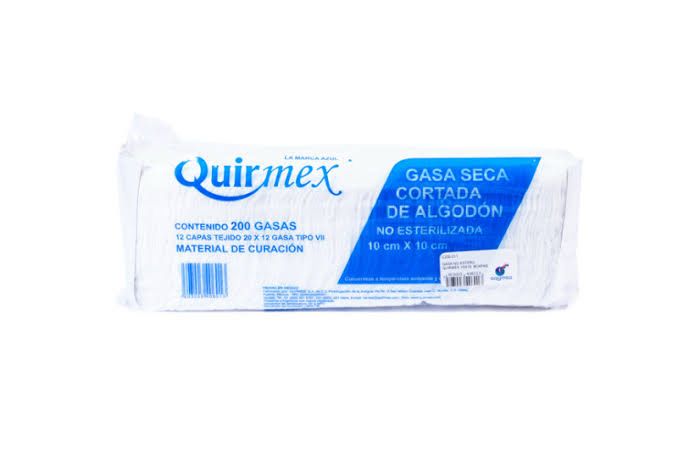 GASA SECA CORTADA NO ESTERIL 10X10CM T20X12, 12 CAPAS 200 PIEZAS QUIRMEX