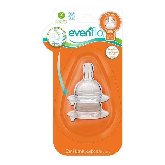 MAMILA EVENFLO CUELLO ANCHO FLUJO MEDIO 3M+ 2 PZA