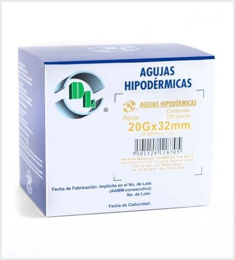 AGUJA HIPODÉRMICA 20GX1-1/4&quot;(32MM) 100 PZAS DL