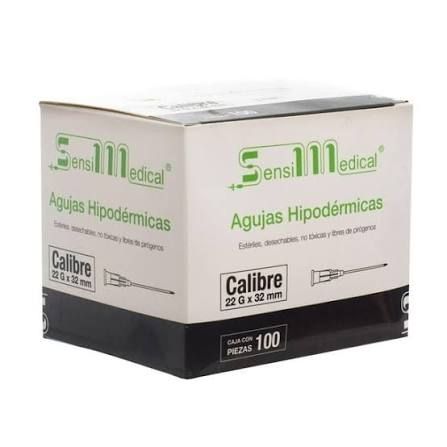 AGUJA HIPODÉRMICA 22GX1-1/4\&quot;(32MM) NEGRA 100 PZAS SENSIMEDICAL