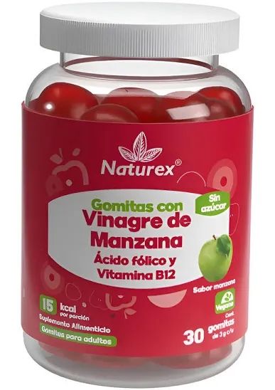 GOMITAS VINAGRE MANZANA, ÁCICO FOLICO Y VITAMINA B12 FCO 30 GOMAS 3 G NATUREX