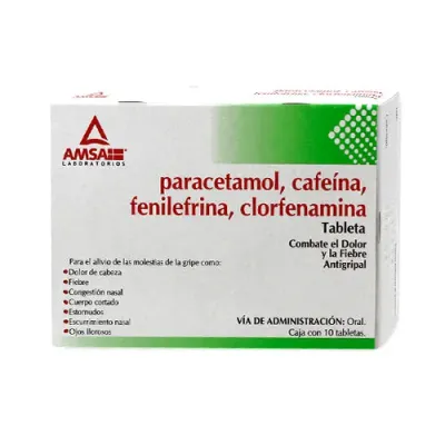 PARACETAMOL, CAFEINA, FENILEFRINA, CLORFENAMINA 500/25/5/4 MG 10 TAB AMSA
