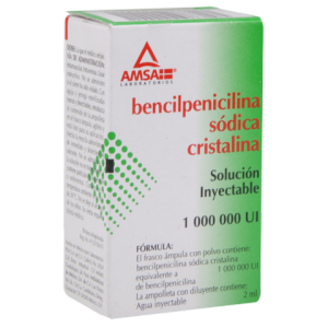 BENCILPENICILINA SODICA CRISTALINA 1, 000,000 UI/2 ML AMP IM AMSA