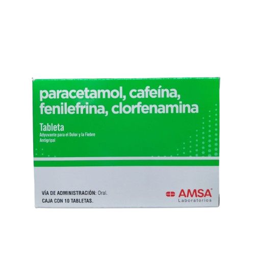 PARACETAMOL, CAFEINA, FENILEFRINA, CLORFENAMINA 500/25/5/4 MG 10 TAB AMSA