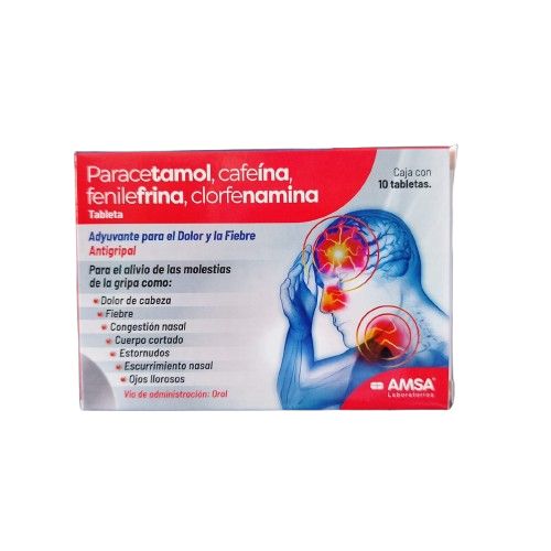 PARACETAMOL, CAFEINA, FENILEFRINA, CLORFENAMINA 500/25/5/4 MG 10 TAB AMSA