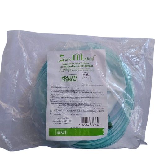 MASCARILLA PARA OXIGENO CON DISPOSITIVO DE NO REFLUJO ADULTO ALARGADA PZA SENSIMEDICAL